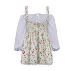 Floral Patchwork Mini Dress With Off Shoulder Square Collar Two Piece Look A Line