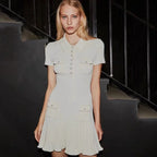 Polo Neck Knit Dress With Elastic Slim Fit And Multi Pocket Wrapped Hip Skirt