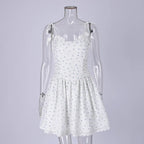 Floral Square Neck Sleeveless Bodycon Pleated Mini Dress