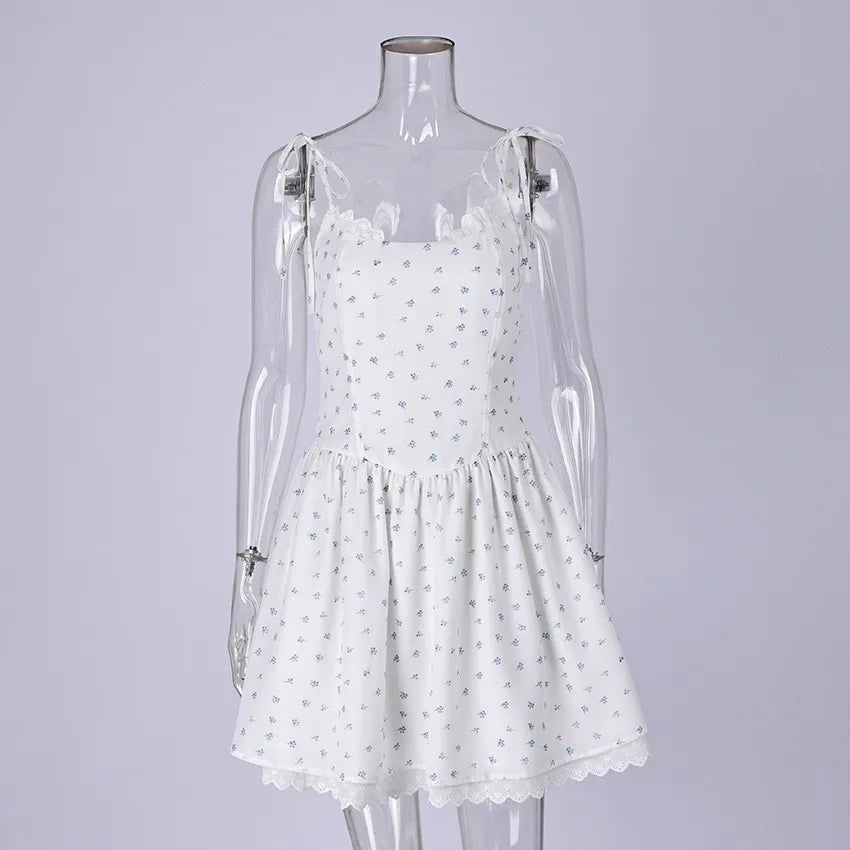 Floral Square Neck Sleeveless Bodycon Pleated Mini Dress