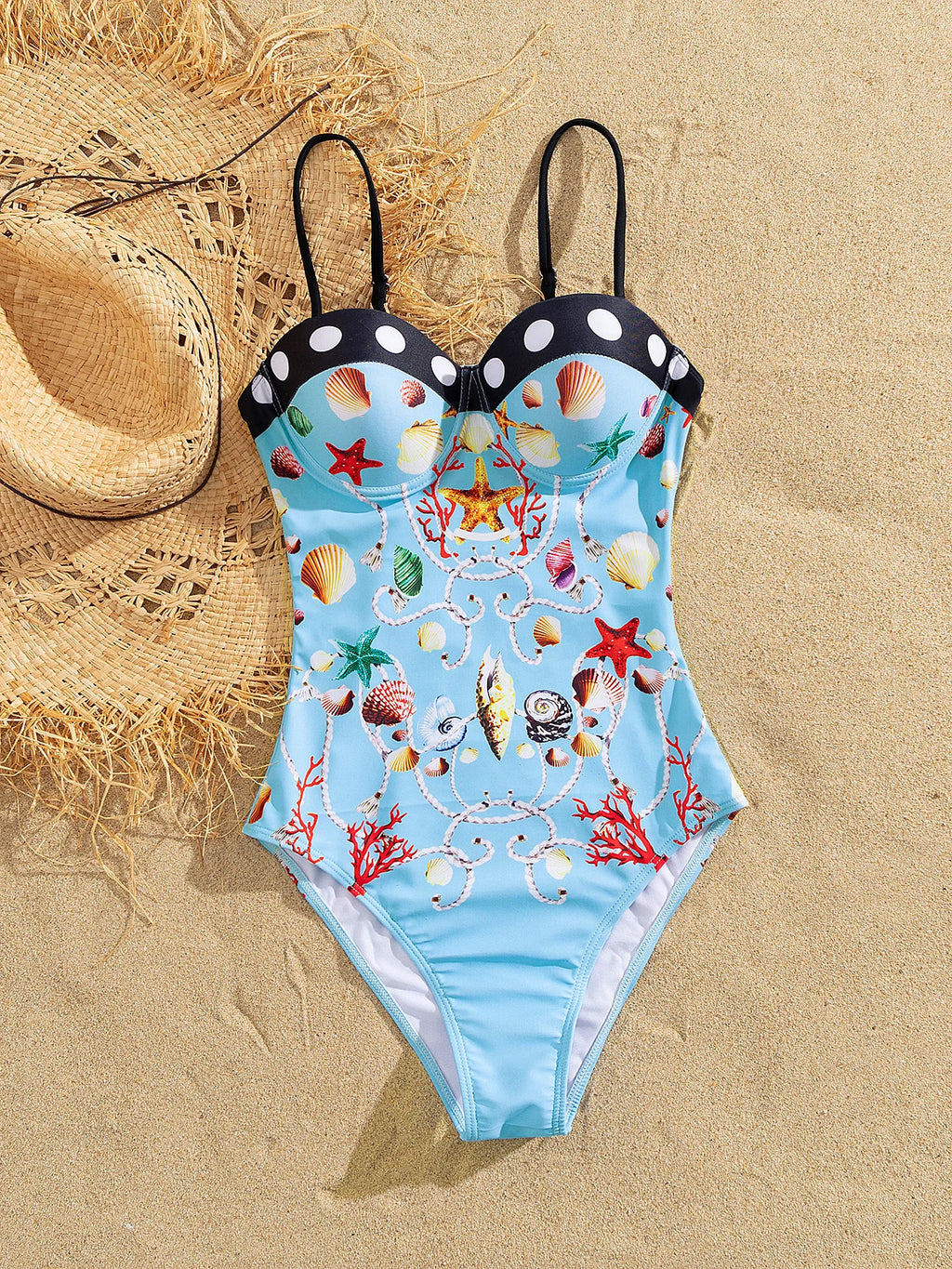 Playful Print Underwire One Piece Swimsuit With Skirt For Beach Summer Fun