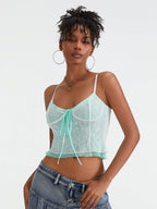 Fairycore Lace Camisole With Spaghetti Straps And Patchwork Detail Top