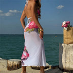 Flowers Printed With Skirt Halter Bikini Three-pieces Bikini set