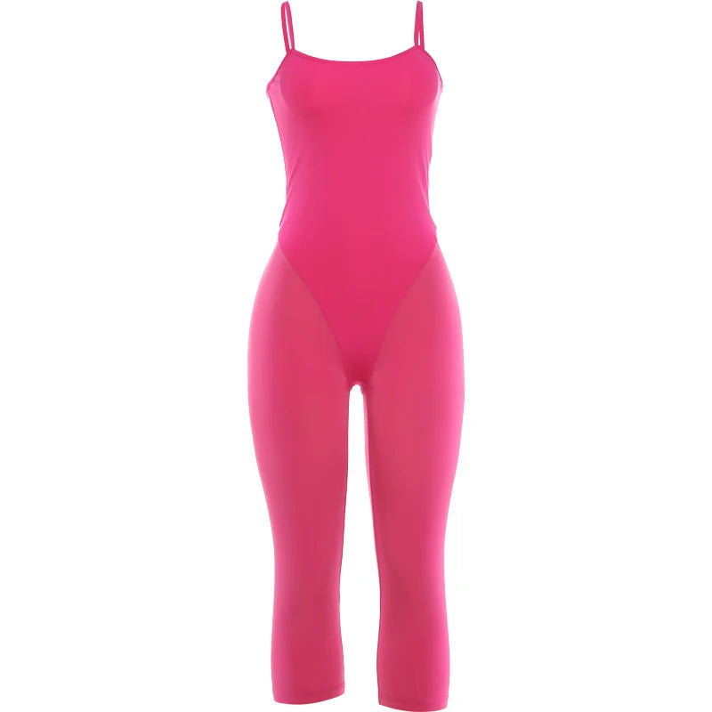 Slim Backless Playsuit With Low Neck High Waist Silhouette Ultra Stretch Sporty Romper
