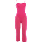 Slim Backless Playsuit With Low Neck High Waist Silhouette Ultra Stretch Sporty Romper