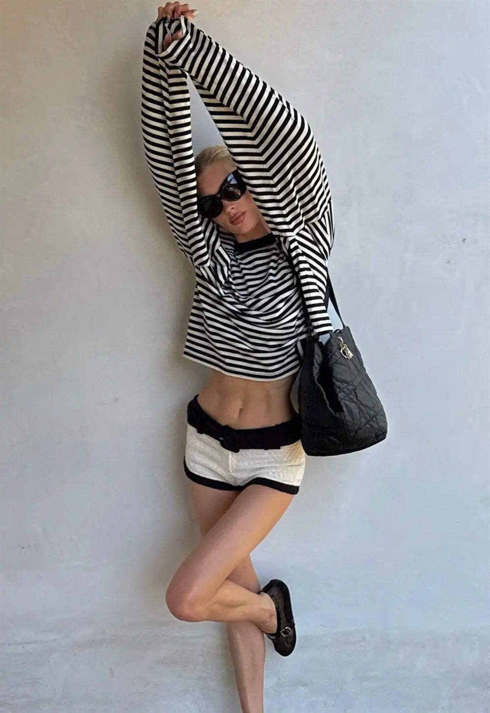Stripe Patchwork Long Sleeve Tee for Casual Streetwear and Everyday