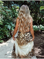 Leopard Print Halter Mini Dress With V Neck Backless Silhouette Sleek Bodycon