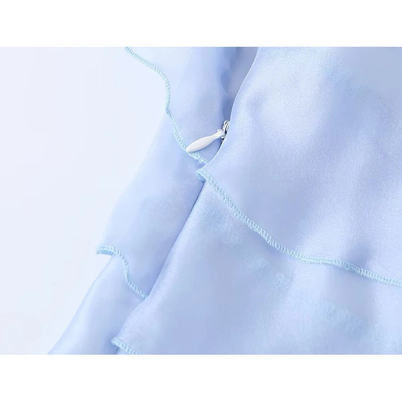 Dreamy Light Blue Halter Backless Mini Dress With Tiered Ruffle Accents