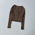 Flow Zip Front Top for Women with V Neck Long Sleeve