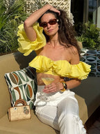 Elegant Y2K Sweet Style Ruched Tank Tops+Petal Sleeve Cover Women Lace-Up Halter