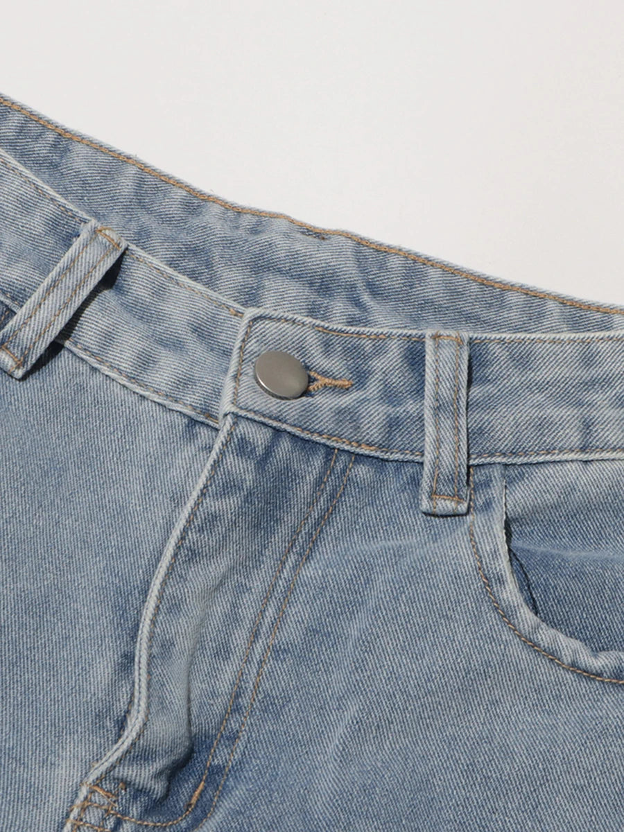 Floral Design Sense Casual Denim Trousers For Women High Waist Spliced Button  Loose Wide Leg Pants