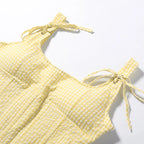 Sunny Plaid Sling Top With Ruffles V Neck Sleeveless