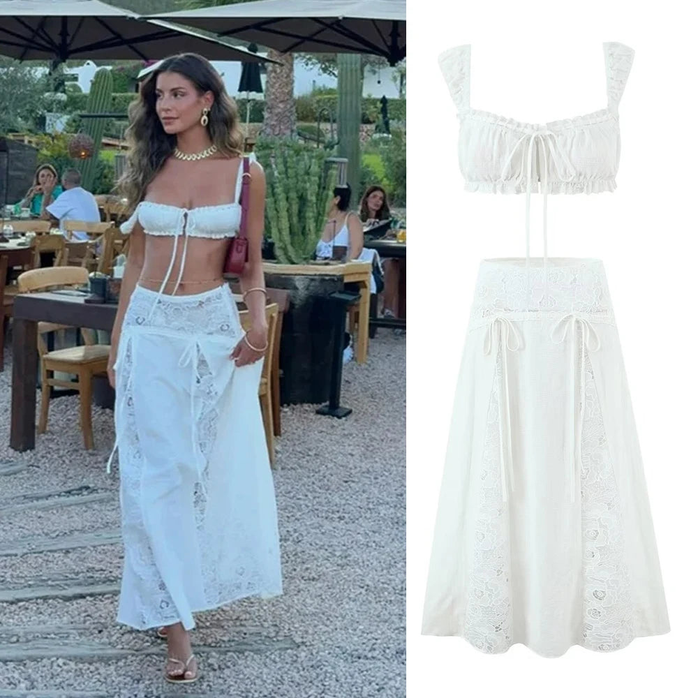 Off Shoulder two piece Set With Cropped Top And Flared Skirt