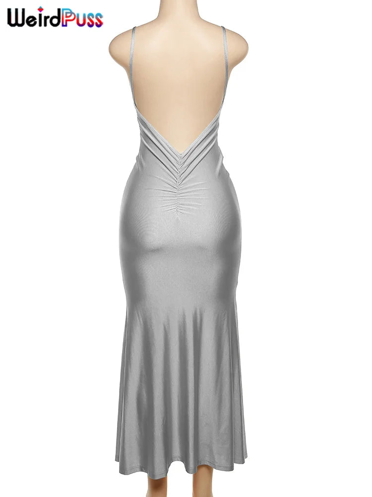 Coquette Backless V-Neck Evening Maxi Dress With Mermaid Silhouette