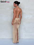 See Through Glitter Backless Dress l