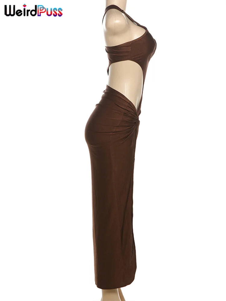 Irregular Knot Dress With Hollow Out Sleeveless High Waist