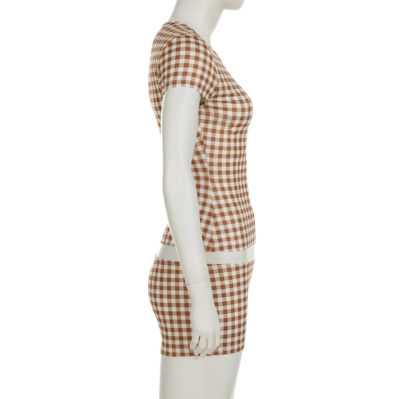 Summer Plaid Short Sleeve Pajama Set