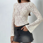 Women's Lace Tops Fashionable Bell Long Sleeve Backless Slim Fit