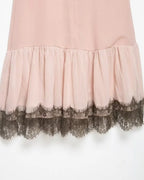 Pink Lace Trim Spaghetti Strap Mini Dress With V Neck Flirty Slip On