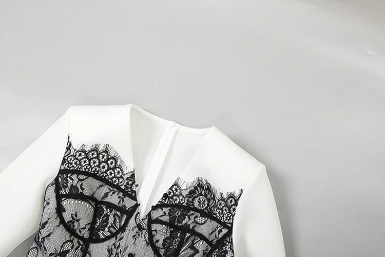 Lace Patchwork Mini Dress With Contrast Details