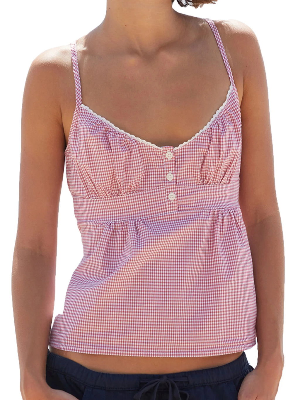 Fairy Grunge Plaid Camisole Top With Sweetheart Neck Spaghetti Straps