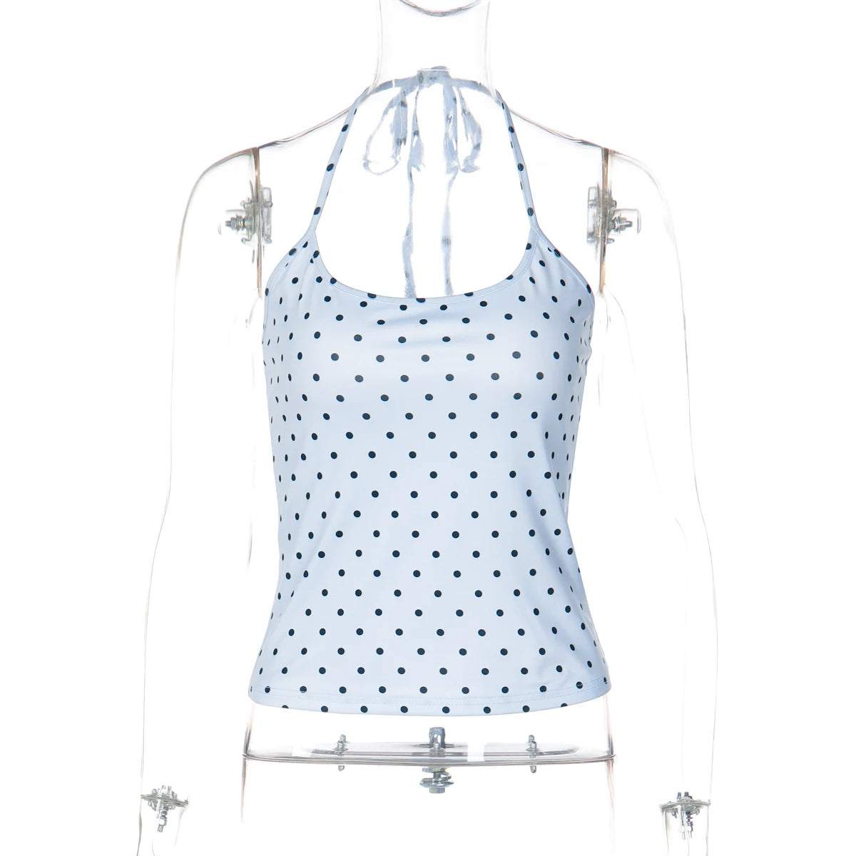 Polka Dot Halter Backless Crop Cami