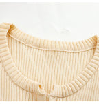 Apricot Knit Tee With Vintage Nineties Aesthetic Long Sleeve Striped Top For Cozy Layering
