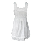 Backless Babydoll Dress With Jacquard Eyelet Lace Square Neck Frill Bust High Waist A Line Sundress