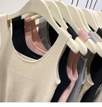 Knitted Strap Top With Clavicle Square Collar