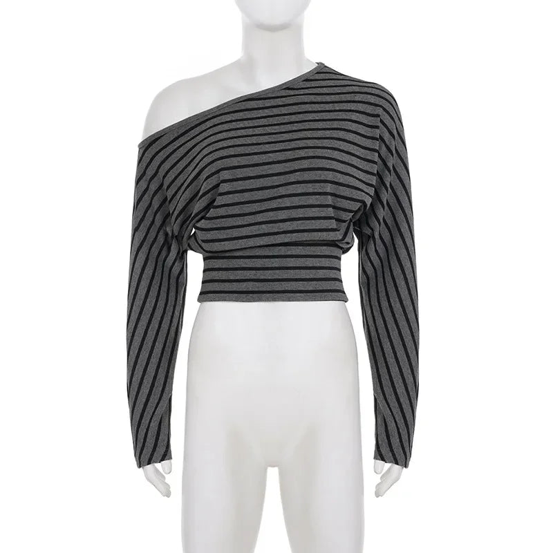 Striped Off Shoulder Crop Top Two Piece Set