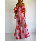 Sexy Print Asymmetrical Hem Long Skirt Set Fashionable Sleeveless Women's Polyester Fabric Casual Leisure Suit