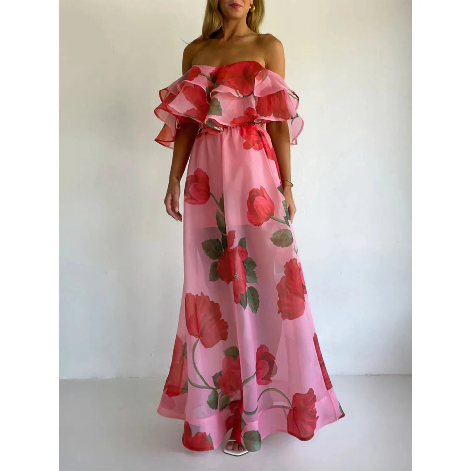 Sexy Print Asymmetrical Hem Long Skirt Set Fashionable Sleeveless Women's Polyester Fabric Casual Leisure Suit