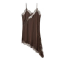 Lace Slip Mini Dress With Satin Backless Asymmetric Cut