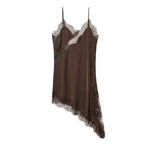 Lace Slip Mini Dress With Satin Backless Asymmetric Cut