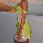 Satin Mini Dress Sleek Sleeveless Bodycon Slash Neckline