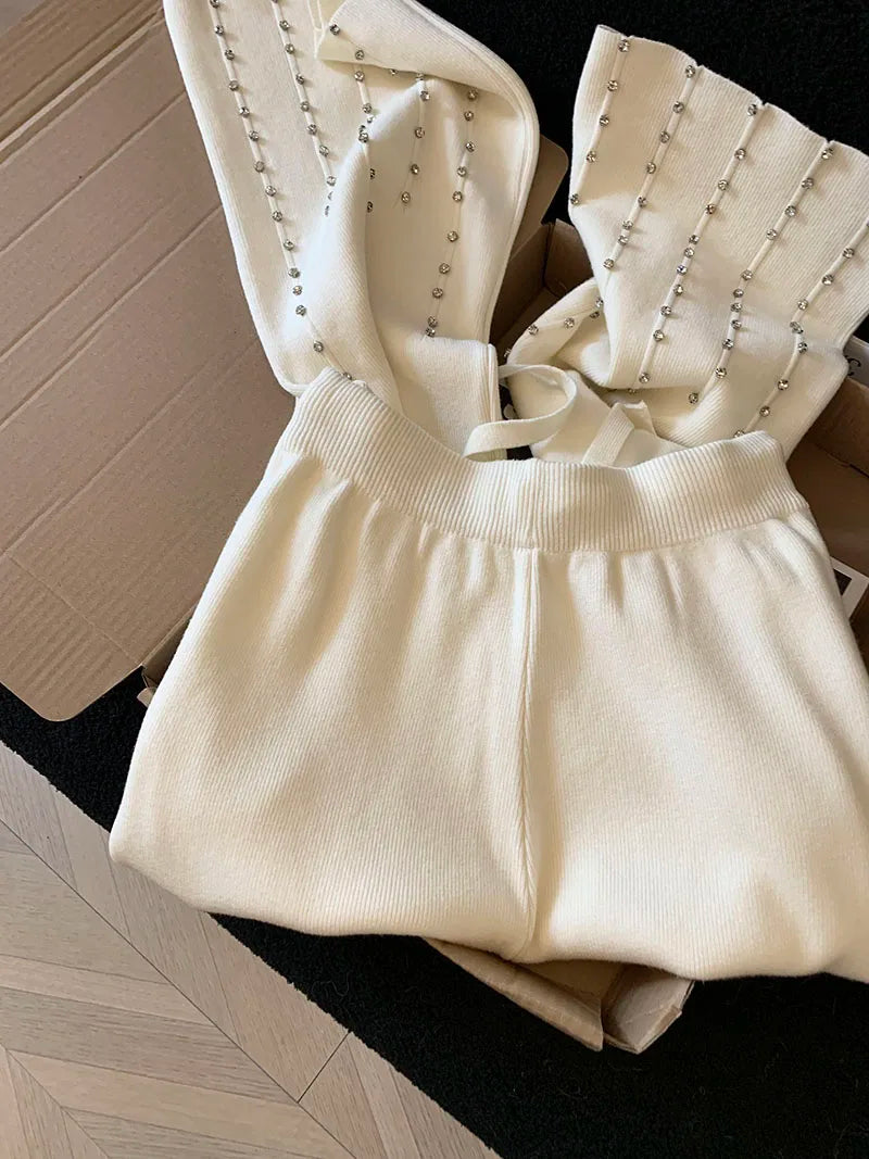 Knitted Wide Leg Pants Women Elegant Trousers