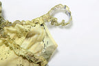 See Through Two Piece Set With Ruffles Patchwork Camisole And Tiered Skirts