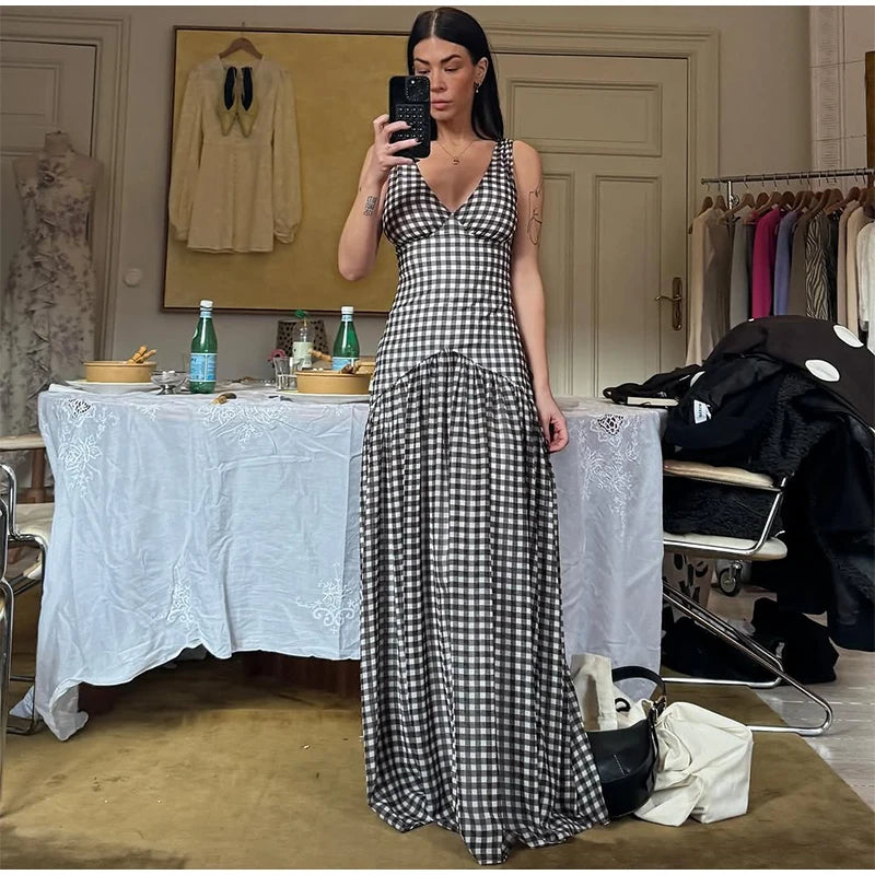 Polka Dot Pleated Maxi Dress With Slit V Neck Off Shoulder Sleeveless Evening Wear