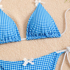 Plaid Dot Swimsuit With Neck Bow Tie Vintage Beachwear