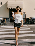 Waisted One-shoulder Irregular Cut Short-sleeved Top