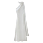 Elegant Silk Satin Halter Maxi Dress Backless Ribbon Tie Evening Gown