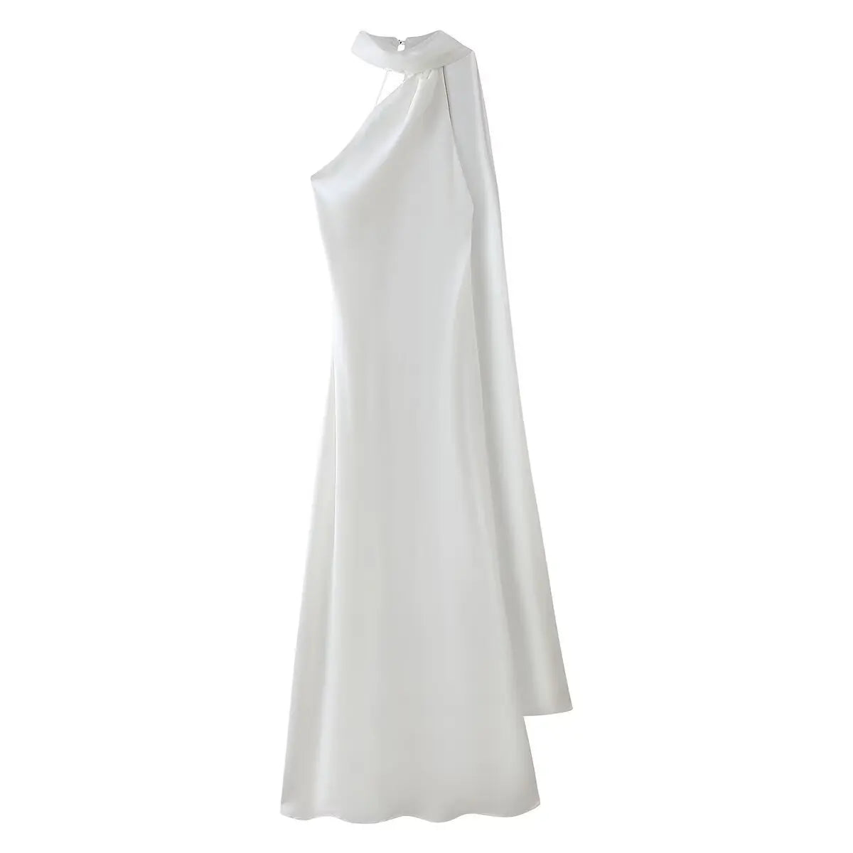 Elegant Silk Satin Halter Maxi Dress Backless Ribbon Tie Evening Gown