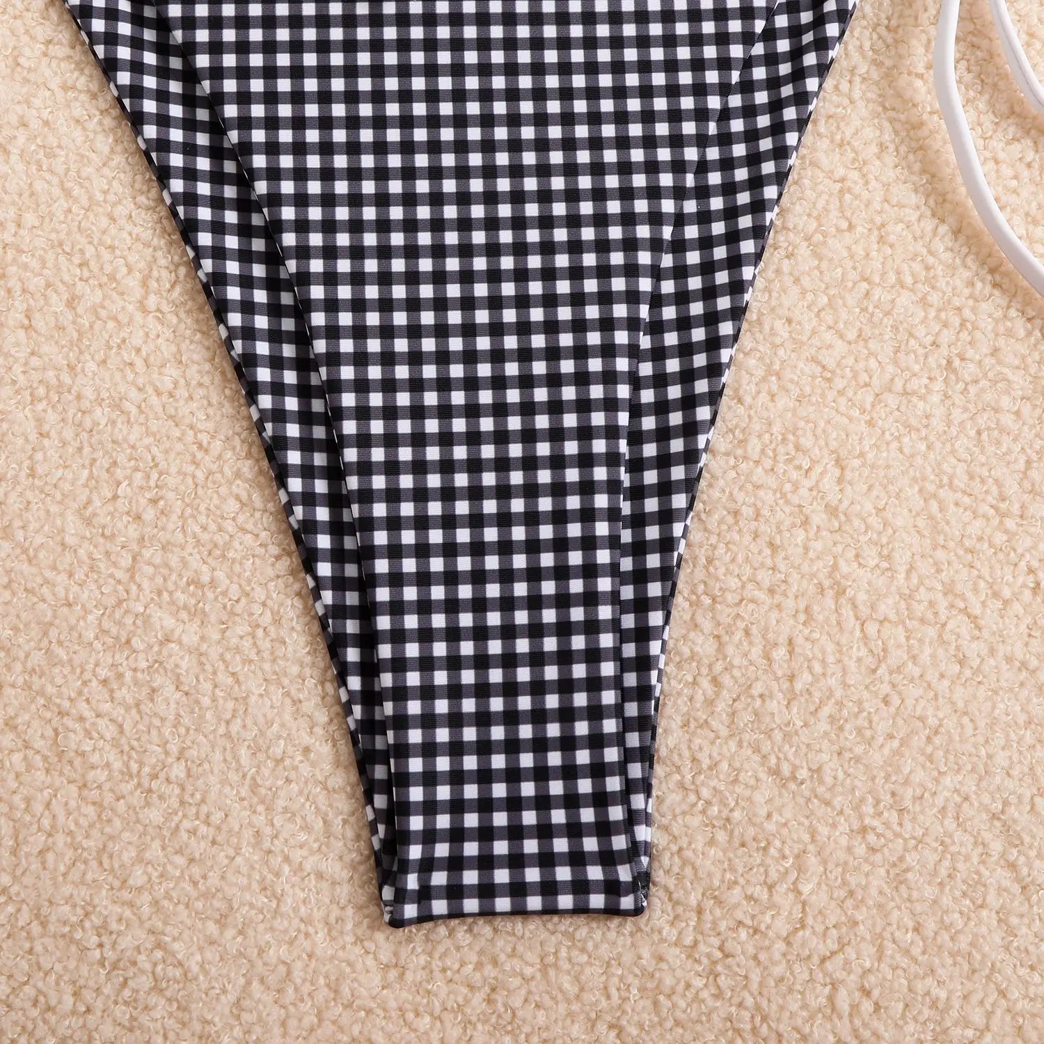 Plaid Dot Swimsuit With Neck Bow Tie Vintage Beachwear