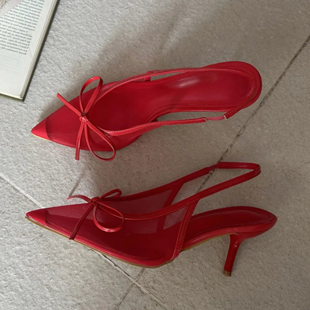 Butterfly Knot Pointed Toe Thin Stiletto High Heels