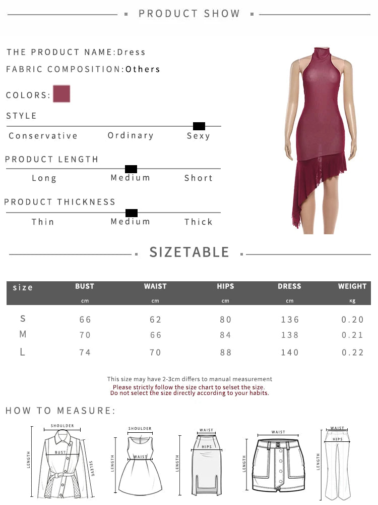 Midnight Backless Mesh Patchwork Dress With Turtleneck And Irregular Ruffle Hem