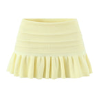 Y2K Women Roll Down Rib Knitted Hem Ruched Pleated Mini Skirt Elastic Waist Hips A-line Skirt