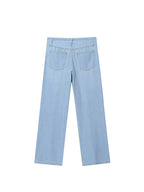 Two-piece Set For Women With Backless Top And Casual Cowboy Pants Ensemble