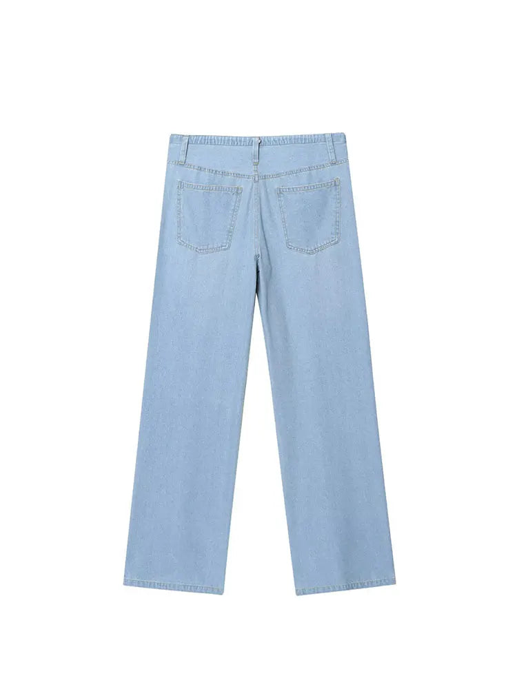 Two-piece Set For Women With Backless Top And Casual Cowboy Pants Ensemble
