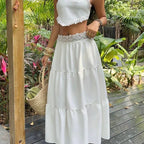 Boho Two Piece Lace Trim Cami Top And Tiered Maxi Skirt Set