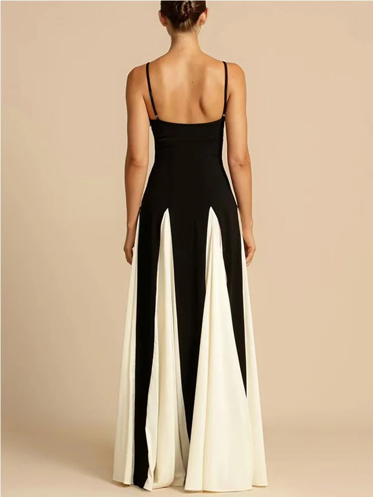 Elegant Splice Slip Maxi Dress For Women Formal Occasions Floor-Length Evening Gown